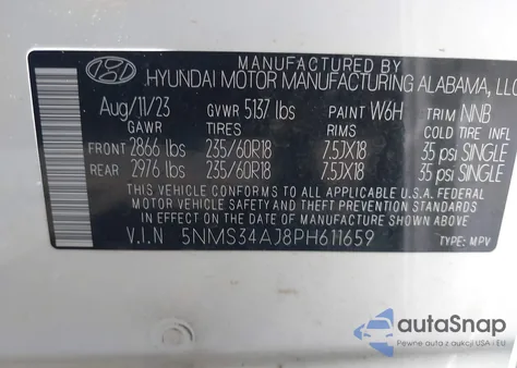 2023 Hyundai Santa Fe Sel from USA, damaged, VIN 5NMS34AJ8PH611659